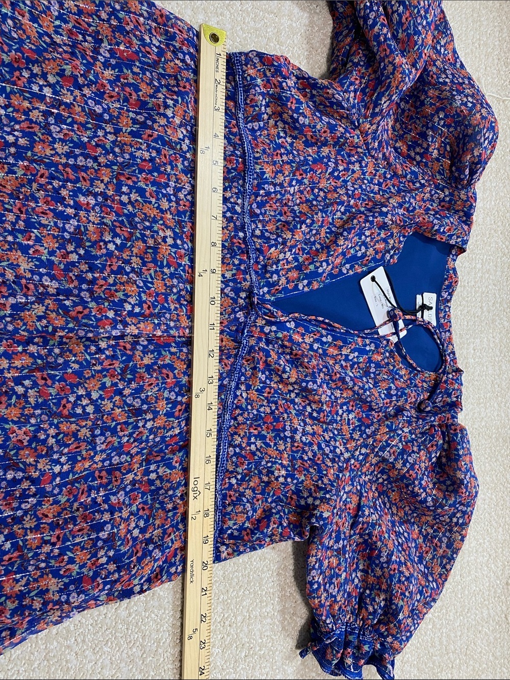 SAYLOR Blue Multi Floral Puff-Sleeve Maxi Dress Size L 90% Viscose - Picture 12 of 16